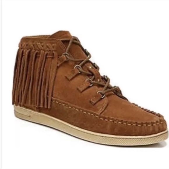 Zodiac Vera Leather Saddle Brown Fringe Boho Suede Moccasin Boots NWOT Size 7 - Picture 2 of 6